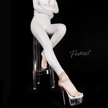 Ftshist Kadınlar Parlak Faux Deri Sıkı Pantolon Seksi Metalik Renk Yüksek Elastik Patent Deri Legging Yüksek Bel Wetlook Pantolon