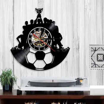 Futbol Takımı Şampiyonu duvar sanat dekoru Saat Vintage Vinil Kayıt duvar saati Modern Tasarım Futbol Spor Tema Sanat Saati