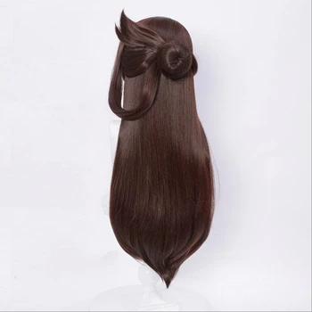Genshin Darbe Cosplay Beidou Peruk çıkarılabilir Topuz Kahverengi Uzun Düz patlama ısıya dayanıklı saç yetişkin Cadılar Bayramı Rol Oynamak