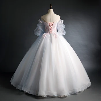 Gerçek 3d tutu çiçekler nakış peçe kabarcık kollu balo ortaçağ elbise Rönesans elbise kraliçe Victoria Belle balo
