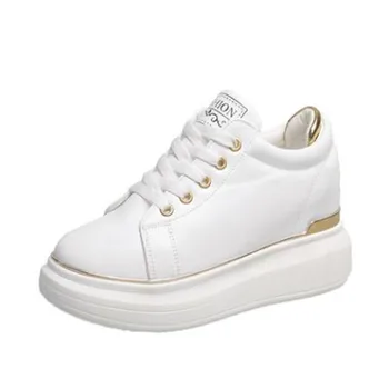 Gizli Topuklu Kadın Platformu Kama Sneakers Bayanlar Deri Altın beyaz ayakkabı Kadın Krasovki Tenis Feminino rahat ayakkabılar AB-62