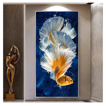Gölet Tuval Boyama Modern Posterler ve Baskılar Duvar sanat resmi Oturma Odası Ev Dekor için Cuadros Koi Balık Feng Shui Sazan Lotus