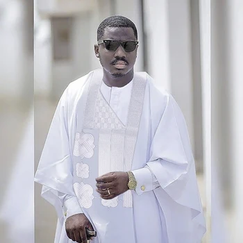 H & D Erkekler Afrika Kıyafet Geleneksel Agbada Boubou Beyaz Gömlek pantolon seti Nakış Dashiki Giyim 2022 Eid Mubarak Ramazan