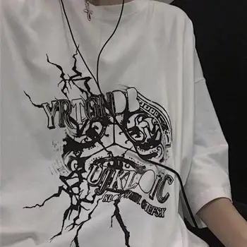 Harajuku Estetik grafikli tişört Hip Hop Streetwear Tops Yaz Kısa Kollu Tee Büyük Boy T Shirt Harajuku Yaz Y2k Tops