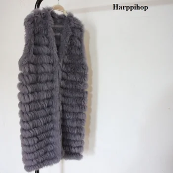 Harppihop 2017 doğal tavşan kürk örme yelekler yeni altı renk kaliteli bayan Rex kürk ceketler underwaist kolsuz kürk yelek