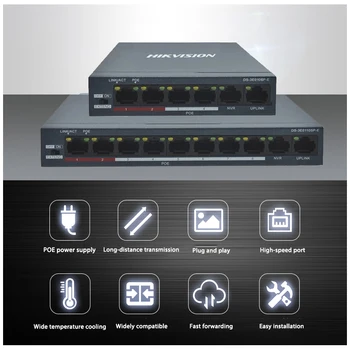 Hikvision POE Anahtarı DS-3E0106P-E (4POE + 2CH)ve DS-3E0110SP-E (8POE + 2CH) 100 Mbps Hızlı Ethernet Yönetilmeyen RJ45 Port DC 48 V Kamera
