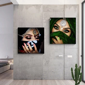 Hint Yüz Havlusu Maskeli Güzellik Tuval Boyama Büyüleyici Gözler Kadın Posterler ve Baskılar Duvar Sanatı Resimleri Ev duvar süsü Hediye