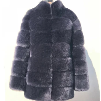 HJQJLJLS 2021 Kış Yeni Kadın Zarif Uzun Faux Fox Kürk portmanto Yaka Kadın Kalın Sıcak Kabarık Yapay Kürk Ceket