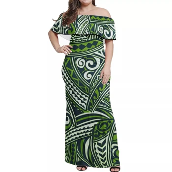 HYCOOL Samoa Tribal Siyah Uzun Polinezya Elbiseler Kadınlar İçin Parti Düğün Yaz Kapalı Omuz Akşam Maxi Elbise Bodycon Elbiseler