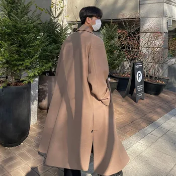 IEFB erkek Moda Tek Düğme Yün Palto Yeni Uzun Kollu Sadelik Sonbahar Kış Gelgit Kore Chic Uzun Ceket 9D1664