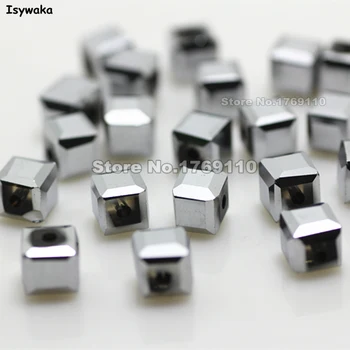 Isywaka 100 adet Shining Gümüş Renk Kare 6mm Avusturya kristal boncuklar charm Cam Boncuk Gevşek ara boncuk DIY Takı Yapımı için