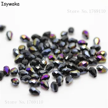 Isywaka 100 adet Siyah AB Renk Faceted Gözyaşı Boncuk Avusturya kristal boncuklar Cam Boncuk Gevşek ara boncuk DIY için 3x5mm