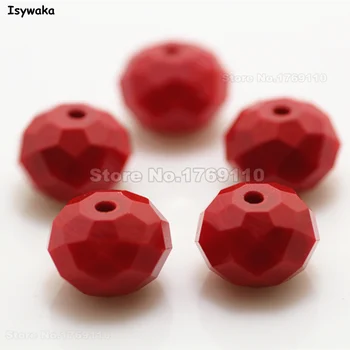 Isywaka Olmayan hyaline Kırmızı Renk 10 * 12mm 70 adet Rondelle Avusturya faceted Kristal Cam Boncuk Gevşek Spacer Yuvarlak Boncuk DIY Yapımı için