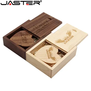 JASTER 1 adet ücretsiz logo ahşap Kalp + metal hediye kutusu USB flash sürücü 2.0 64GB 32GB 16GB 8GB U Disk fotoğraf düğün hediyeleri