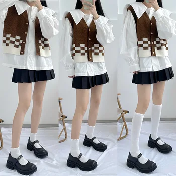 JK Tatlı Kız Çorap Düz Renk Siyah Beyaz Japonya Tarzı Lolita Diz üstü çorap Kalp Baskı Dantel Fırfır Uzun Çorap Çorap