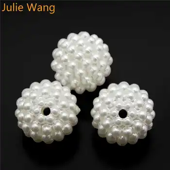 Julie Wang 100 ADET ABS Reçine Yuvarlak Top Boncuk Beyaz Taklit İnciler halka boncuk Bilezik Kolye Takı Yapımı Aksesuar