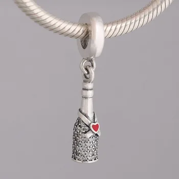 Kadın Bilezikler Kolye Gümüş DIY Takı Kutlama Zamanı Dangle Charm fit kadın bileziği Bileklik Kırmızı Emaye ve Temizle CZ