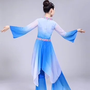 Kadın hanfu klasik dans yangko dans kostümü kadın şemsiye dans fan dans kostümü ulusal dans performansı kostümleri