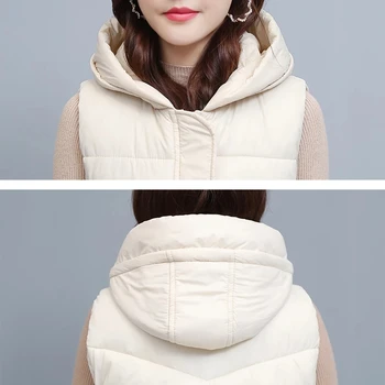 Kadın Kış Yelek Fermuar Palto Kapşonlu Aşağı pamuklu ceket Parkas Kadın Sıcak Gevşek Orta Uzunlukta kadın Kolsuz Ceket