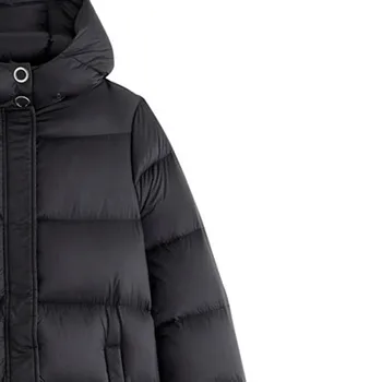 Kadın Orta uzunlukta Aşağı Ceketler Siyah Kapşonlu Fermuar Gevşek Casual Bayan Mont 2021 Kış Yeni