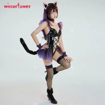 Kadın Yuuka Sorai Kedi Kulaklar Ver Catsuit Cosplay Kostüm Catgirl Kıyafetler Hollow Bodysuit Kuyruk Çorap