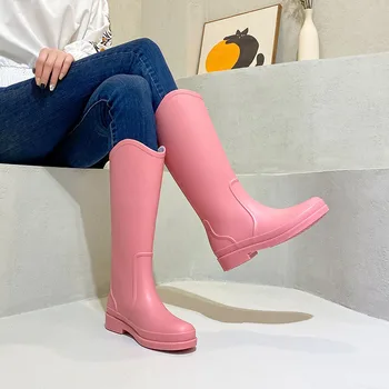 Kadınlar için Yüksek lastik çizmeler Kadın Su Geçirmez Çalışma Bahçe Galoş Kadın yağmur ayakkabıları Kadın yağmur çizmeleri Botas De Caza Espanolas