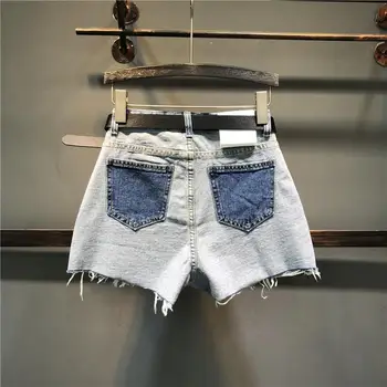 Kadınlar Yeni Moda Ters Kot Şort İşlemeli Cep Tüm Maç Sıcak pantolon Rahat Kadın Trend Kişilik Vintage Kot Mavi