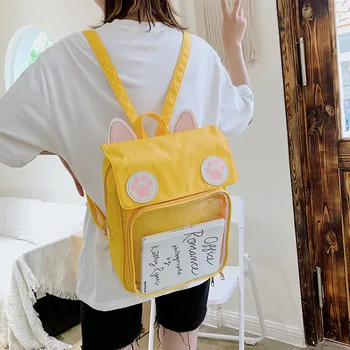 Kawaii Kedi Kulak Anime Öğrenci Sırt Çantası Schoolbag Kore Genç Kız Harajuku Ulzzang Şeffaf Şeffaf Bebek Itabag Sırt Çantası Kawai