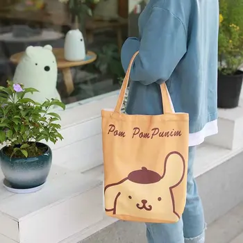 Kawaii Sanrio Karikatür Kanvas çanta Sevimli Pompompurin Moda Taşınabilir Çanta Tote Çanta Alışveriş Çantası Yaratıcı Doğum Günü Hediyeleri