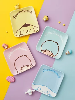 Kawaii Sanrios Serisi Benim Melodi Kuromi Kitty çocuk Eğlenceli atıştırma tabağı Yaratıcı Sevimli Karikatür Plaka Seramik Kek Tabağı