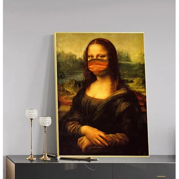 Komik Maske Mona Lisa Yağlıboya Duvar Reprodüksiyonları Tuval Posterler ve Baskılar Duvar sanat resmi Oturma Odası Dekor için