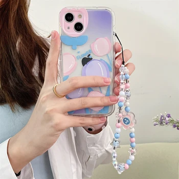 Kore Sevimli 3D Güneş Çiçek Boncuklu telefon zinciri Akrilik Boncuklu telefon ahizesi Kız Kelebek Anti-kayıp telefon zinciri sallanan takı