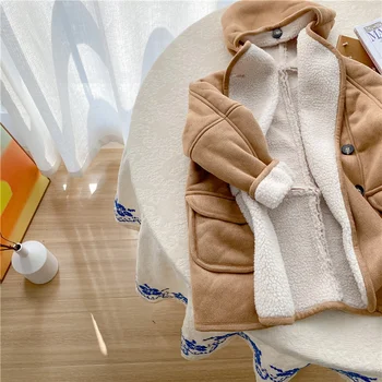 Kız Bebek Çocuk Ceket Ceket Dış Giyim 2022 Haki Kalınlaşmak Kadife Kış Sonbahar Pamuk Polar Spor Palto Okul çocuk Giyim