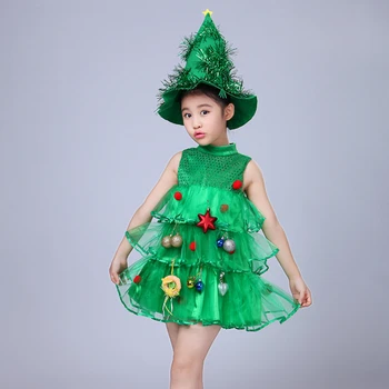 Kız Çocuk Elbise Ağaç Cosplay Şapka Örgü Anime Noel Ağacı Kostüm Yeşil Elf Cosplay Santa Etek Elbiseler