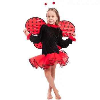 Kızlar Uğur Böceği Cosplay Tutu Elbiseler Ayrılabilir Kanatları Çocuk Cadılar Bayramı Hayvanlar Kostüm Karnaval Paskalya Purim süslü elbise