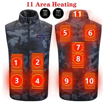 Kış 11 alanlar ısıtmalı kamuflaj yelek erkekler sıcak tutmak yelek USB elektrikli ısıtma ceket termal yelek avcılık açık yelek