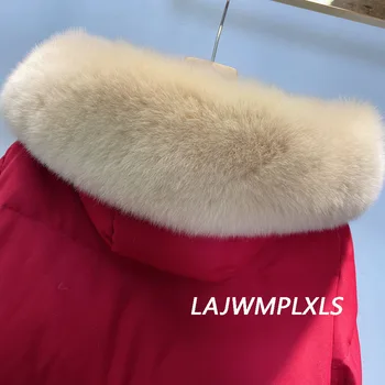 Kış Kadın 2022 Yeni 90 % Beyaz Ördek Aşağı Ceket Uzun Kalın Sıcak Kar Palto Büyük Gerçek Tilki Kürk Yaka kapüşonlu ceket