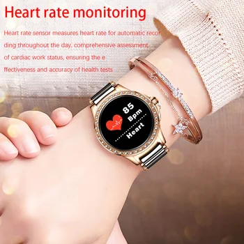 LIGE akıllı saat Lüks Rhinestone Dial Bayanlar Çok fonksiyonlu Saatler Kalp Hızı Kan Basıncı Algılama Kadın Smartwatches