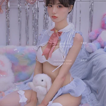 Lolita Seksi İç Çamaşırı Tavşan Hizmetçi Üniforma Vintage Gotik Pijama Tatlı Sevimli Japon Kawaii Kız Prenses Sevimli İç Çamaşırı Seti