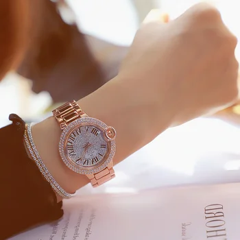 Lüks Klasik Bayanlar kuvars saatler Rhinestone Paslanmaz Çelik Casual kadın İzle Gül Altın Kristal Reloj Mujer Montre Femme