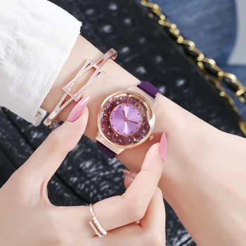 Lüks Rhinestone Kadın Saatler Moda Mıknatıs Toka Kol Saati Bayanlar Saat Hediye Reloj Mujer Zegarek Damski