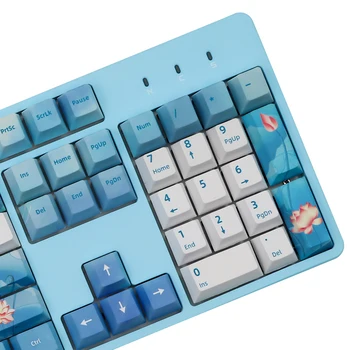 Mavi Lotus Keycaps kiraz profili BOYA Süblimasyon PBT Klavye İçin GMK Kiraz MX Anahtarı 61/87/104/108 Mekanik Klavye