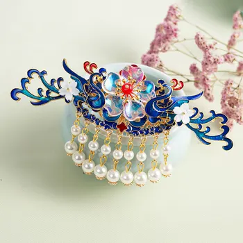 Mavi Vintage Taç Seti Prenses Taç Dekorasyon Han Parti Hediyeler Antik Çin Şapkalar Takı