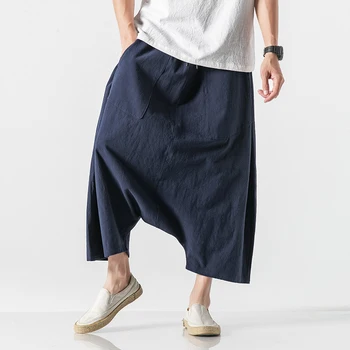 Moda Gevşek Çapraz pantolon Erkekler Harajuku Tarzı Artı Boyutu harem pantolon %2022 Keten rahat pantolon Japon Harajuku Erkekler Sweatpants 5XL