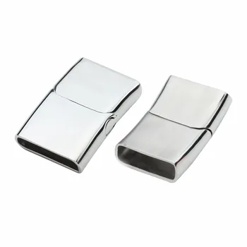 Moda Gümüş Ton Uç Kapakları Konnektörler 16 * 4mm Paslanmaz Çelik Manyetik Klipsler fit DIY Deri Kordon Bilezik Takı Bulguları