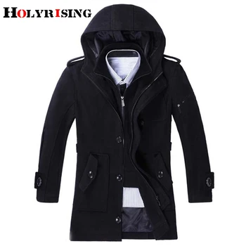 Moda sonbahar kış trençkot erkekler uzun kalınlaşmak yün paltolar erkek palto sıcak rüzgarlık erkek ceketler siyah gri m-3xl