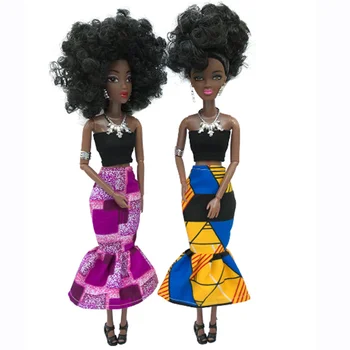 Moda Uzun Saç Bebek Prenses Afrika Rakamlar Çocuk Oyuncakları Siyah Vücut Elbise Elbise Barbie Oyunu En Iyi DIY Yeni yıl Hediyesi
