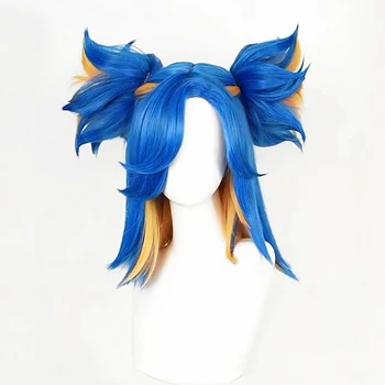 Neon Cosplay Peruk Oyunu Valorant 40cm Karışık Mavi İsıya Dayanıklı Sentetik Saç Neon Peruk + Peruk Kap