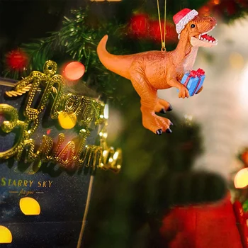 Noel Dinozor Pendantd Akrilik Karikatür Hayvan Noel Şapka Dekorasyon Yeni Yıl Natale Parti Ev Dekorasyonu Noel Ağacı Süsler