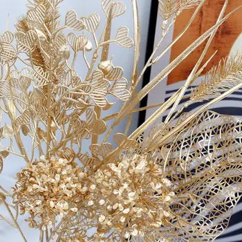 Noel yapay çiçek Altın Gümüş Plastik Bitkiler Palmiye Ağacı Şube Ev DIY Düğün Buket Çiçek Duvar Dekorasyon